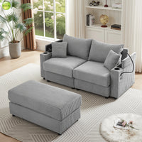 Modern Design 2 Seater Striped Velvet Multi-functional Upholstered Sofa with Ottoman for Living Room Use