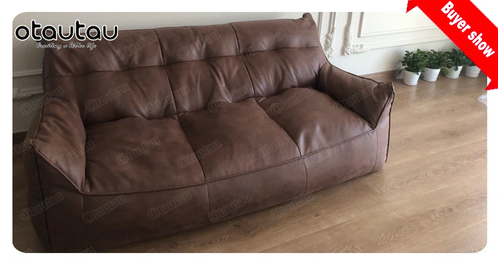 OTAUTAU 3-seat Retro Faux Leather Bean Bag Sofa Cover SF003【No Filler Inside ! You Need To Buy The Filler By Yourself！】