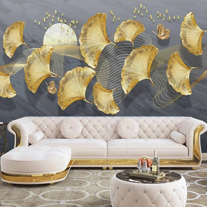 Custom Photo Wallpaper Modern Minimalist Light Luxury 3D Golden Ginkgo Background Wall Mural Living Room TV Sofa Papel De Parede