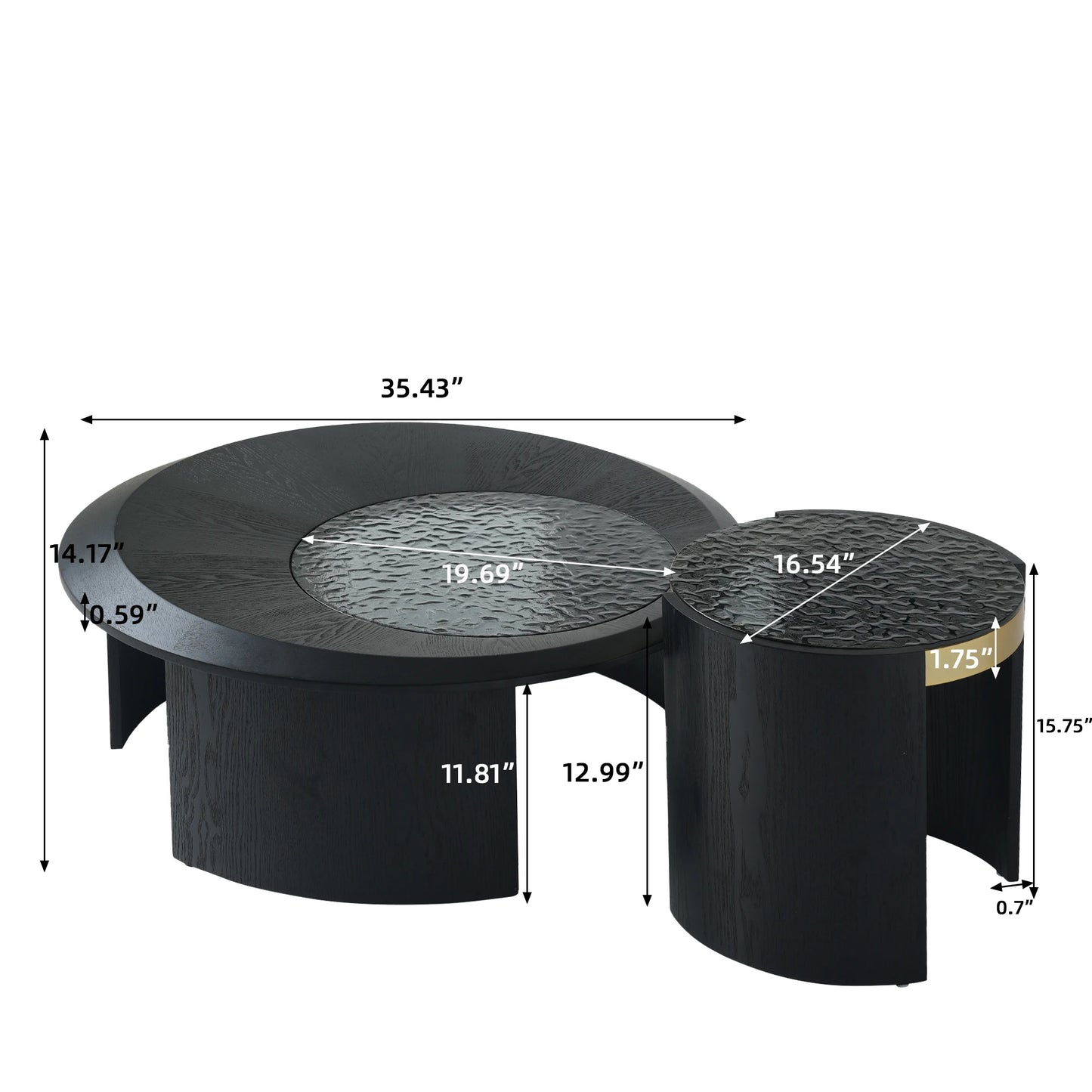 ATUNUS USA in Stock Drop Shipping Contemporary Art Modern Wood Hammer Glass Round Black Top Side Oval Center Tea Coffee Table