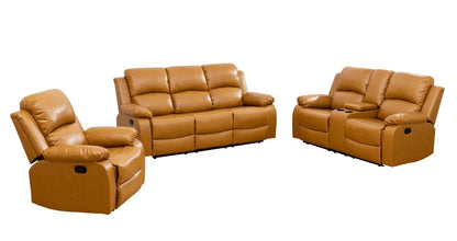Beige Corduroy 3-Piece Living Room Recliner Sofa Set