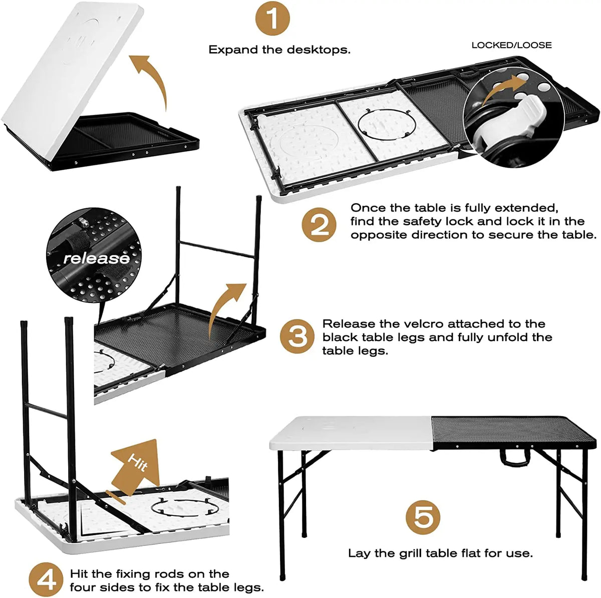 WOQI Folding Portable Grill Table for Camping Easy to Assemble with Adjustable Height Legs Multifunctional