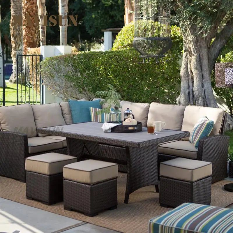 Nordic Rattan Sofa Combination For Courtyard Balcony Patio With Coffee Table Outdoor Garden Furniture Set Leisure Corner Sofas