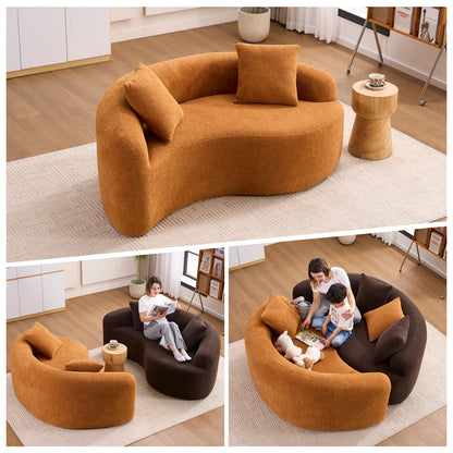 Full Compression Sponge Loveseat S-Curved Dual-Depth Sofa Orange Chenille Modular for Small Spaces & Meditation