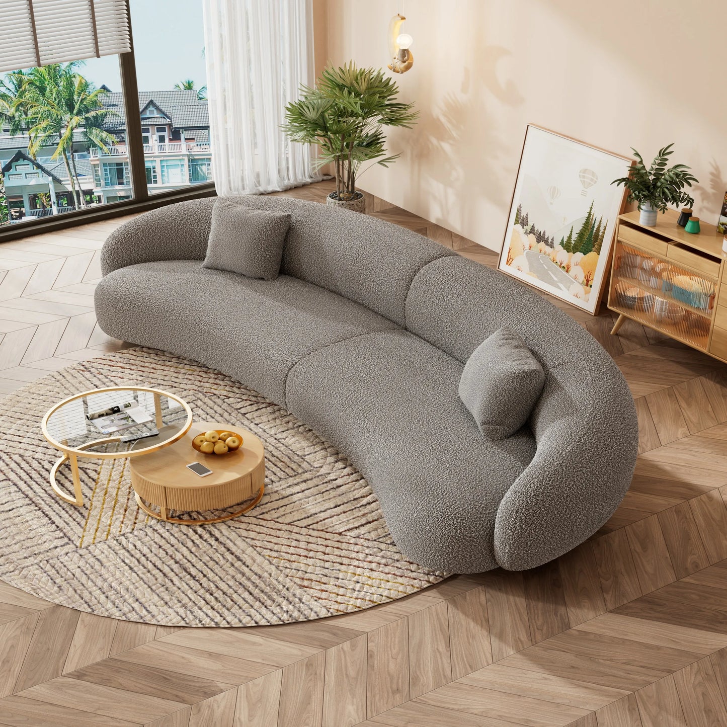 Modern Luxury Living Room Furniture Hot Sale White Curved Velvet Sofa Set Fabric Sofas for Apartment Hotel Villa