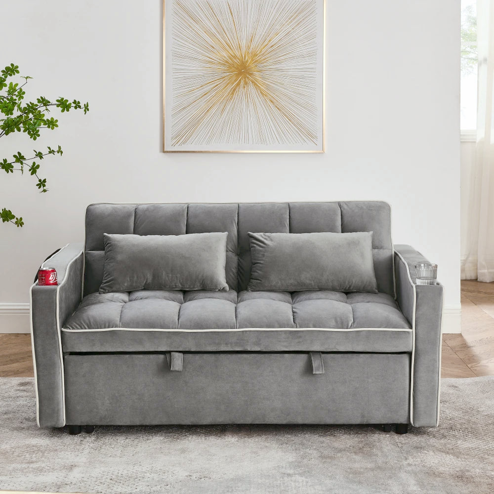 55.51 Inch Versatile Foldable Sofa Bed in 3 Lengths, Modern Sofa Sofa Sofa Velvet Pull-out Bed, Adjustable Back