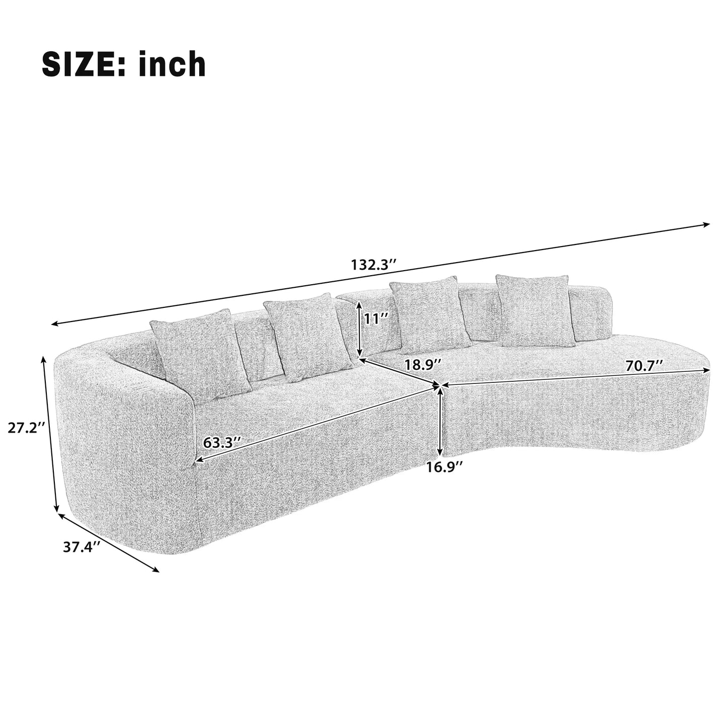 Modern L-Shape Chenille Furniture Sets Modular Sectional Sofa Bed 2-Piece 4 Pillows Plush Sponge Eco-Friendly Durable Living