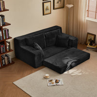 Breathable Black Flannel Fabric Square Modular Loveseat Sofa Bed Pull Sleeper Modern Upholstered Apartment Villa Bedroom Lounge