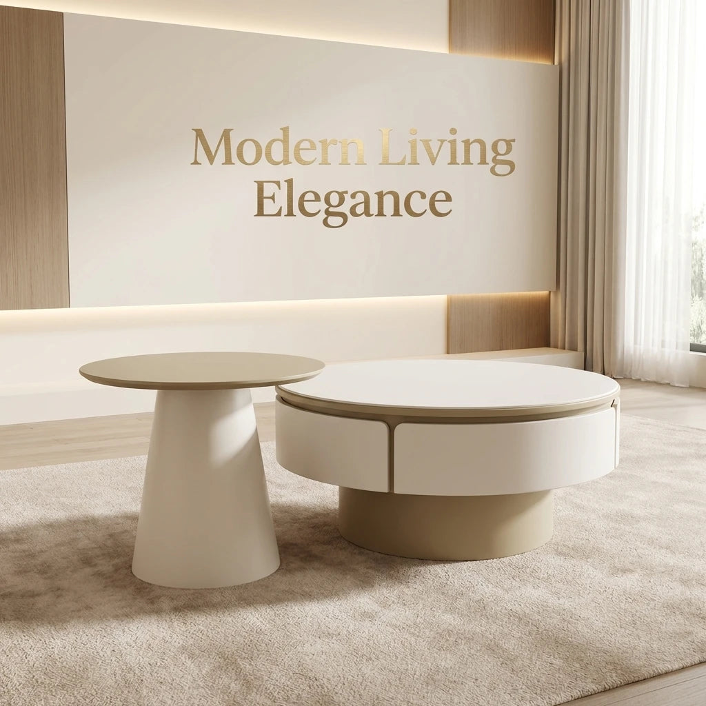 Modern Two-piece Design, Coffee Table, Wooden Board, Glossy Paint, Easy to Clean, Durable, Household Living Room Furniture