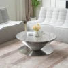 ATUNUS USA in Stock Drop Shipping Metal Base Stainless Steel Modern Wood Top Side Oval Center Tea Coffee Table