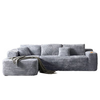 Grey Corduroy L-Shape Corner Three Seat Modular Compressed Sponge Sofa with Vacuum Packaging for Hotel Use in a Box