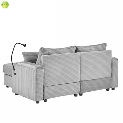 Modern Design 2 Seater Striped Velvet Multi-functional Upholstered Sofa with Ottoman for Living Room Use