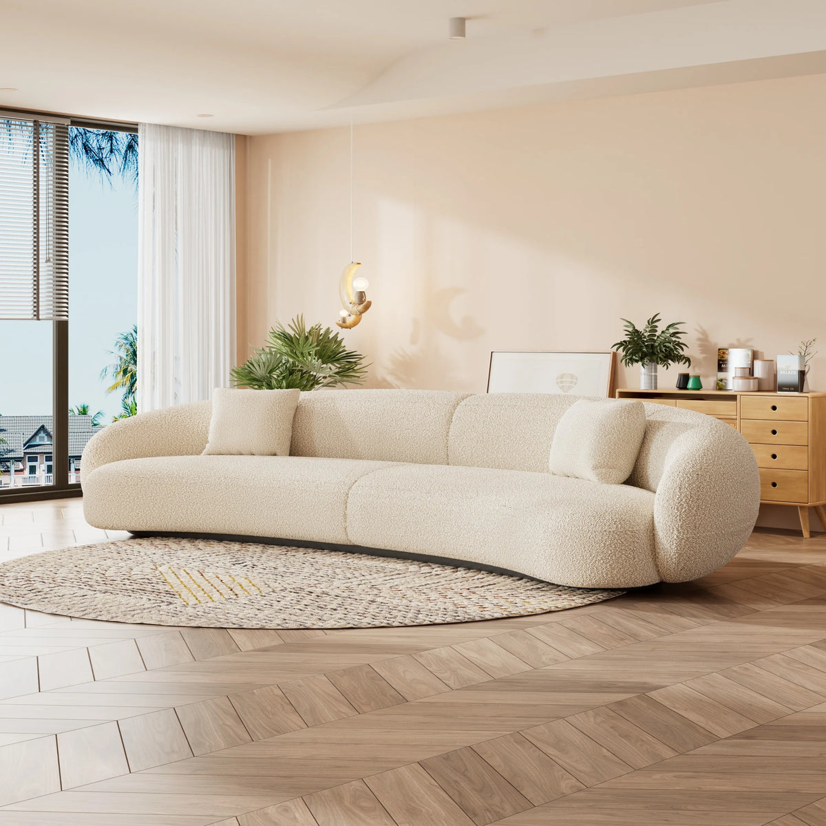 Modern Luxury Living Room Furniture Hot Sale White Curved Velvet Sofa Set Fabric Sofas for Apartment Hotel Villa