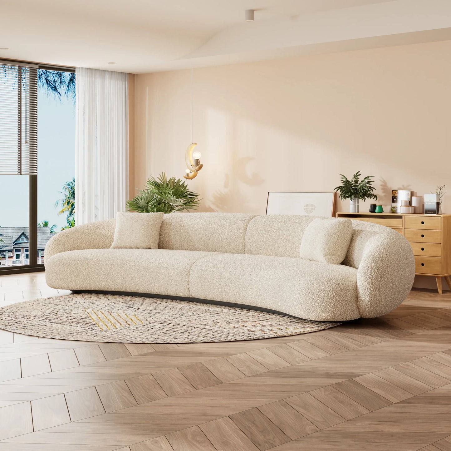 Modern Luxury Living Room Furniture Hot Sale White Curved Velvet Sofa Set Fabric Sofas for Apartment Hotel Villa