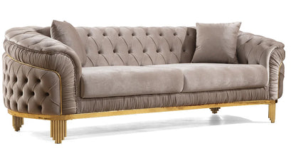 Modern Style Modular 2 Piece Apartment Living Room Set (includes Sofa + Loveseat) Made Velvet Button Tufted Surface Taupe Color