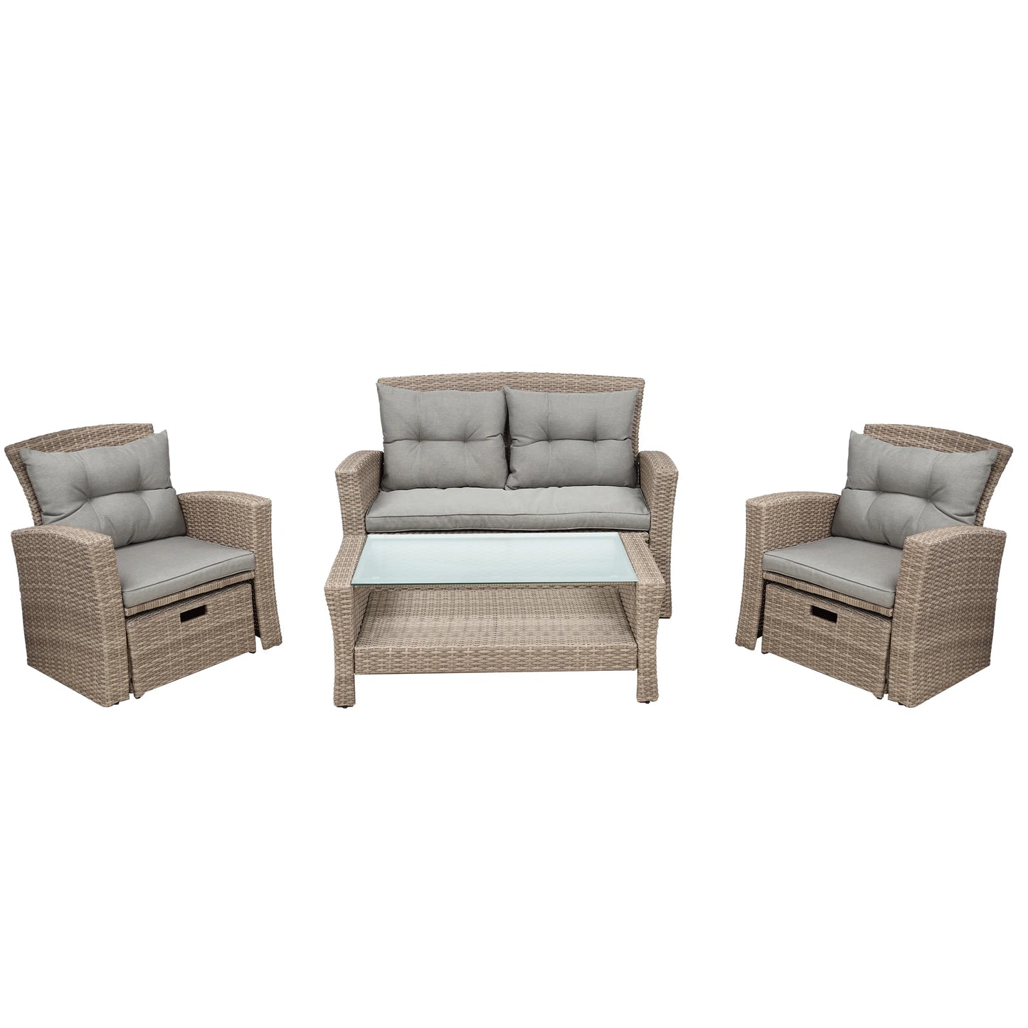 Modern U-Style 4-Piece Outdoor Rattan Sectional Sofa Set with Ottoman Cushions Durable & Lightweight All-Weather Furniture