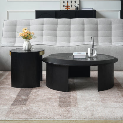 ATUNUS USA in Stock Drop Shipping Contemporary Art Modern Wood Hammer Glass Round Black Top Side Oval Center Tea Coffee Table
