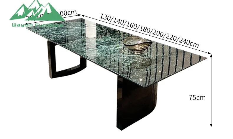 Wayon Luxury Green Sintered Stone Dining Table Set Glossy Faux Marble Top Black Pedestal Base Kitchen Furniture
