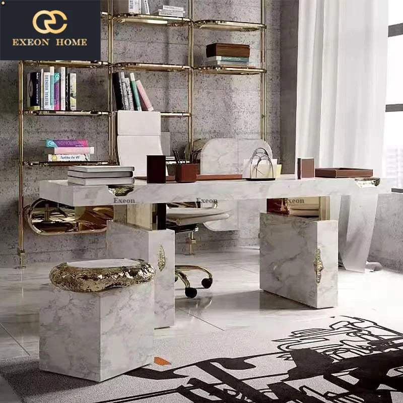 2024 High-end Italian Luxury Green Emerald Marble President Desk High-end Villa Design Learning Table