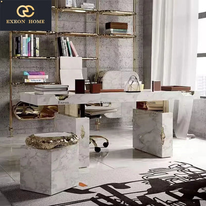 2024 High-end Italian Luxury Green Emerald Marble President Desk High-end Villa Design Learning Table