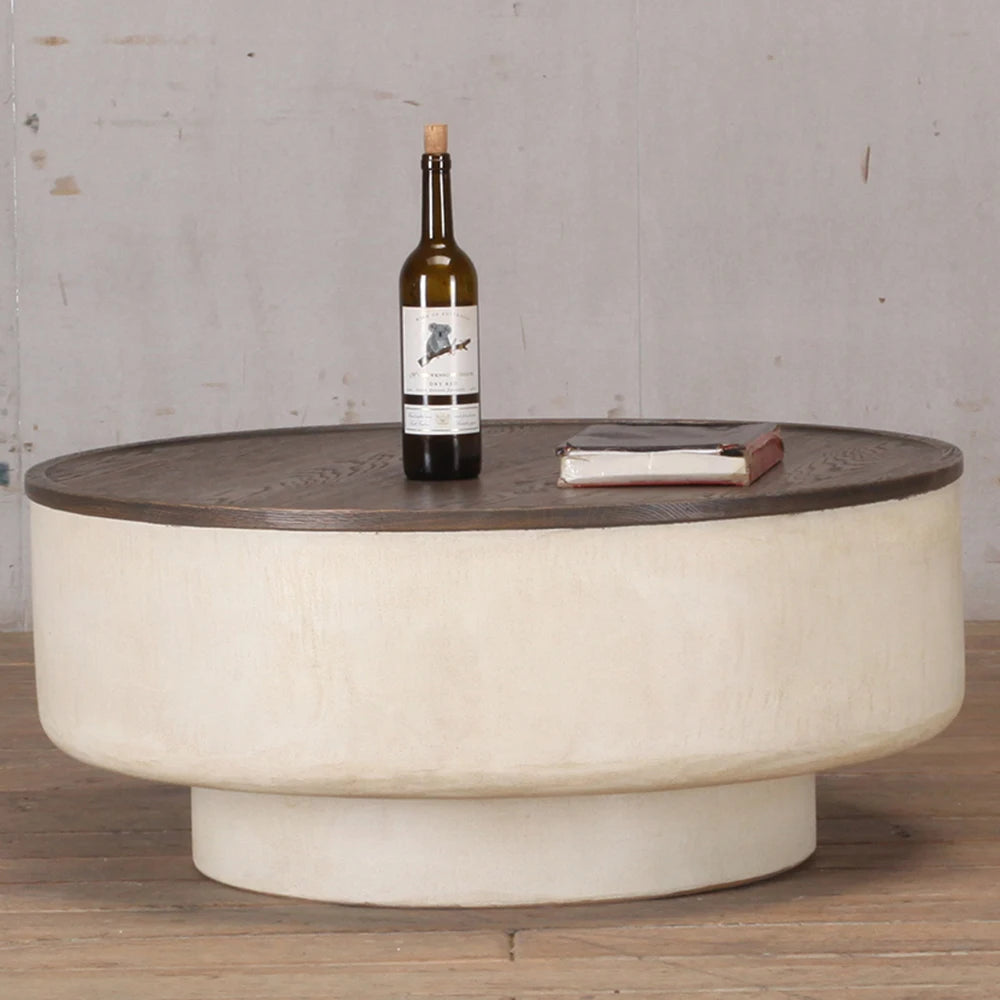 Japanese Wabi-Sabi Antique Luxury Coastal Design Coffee Table Living Room Solid Wood Stone Top Customizable Color Furniture 3