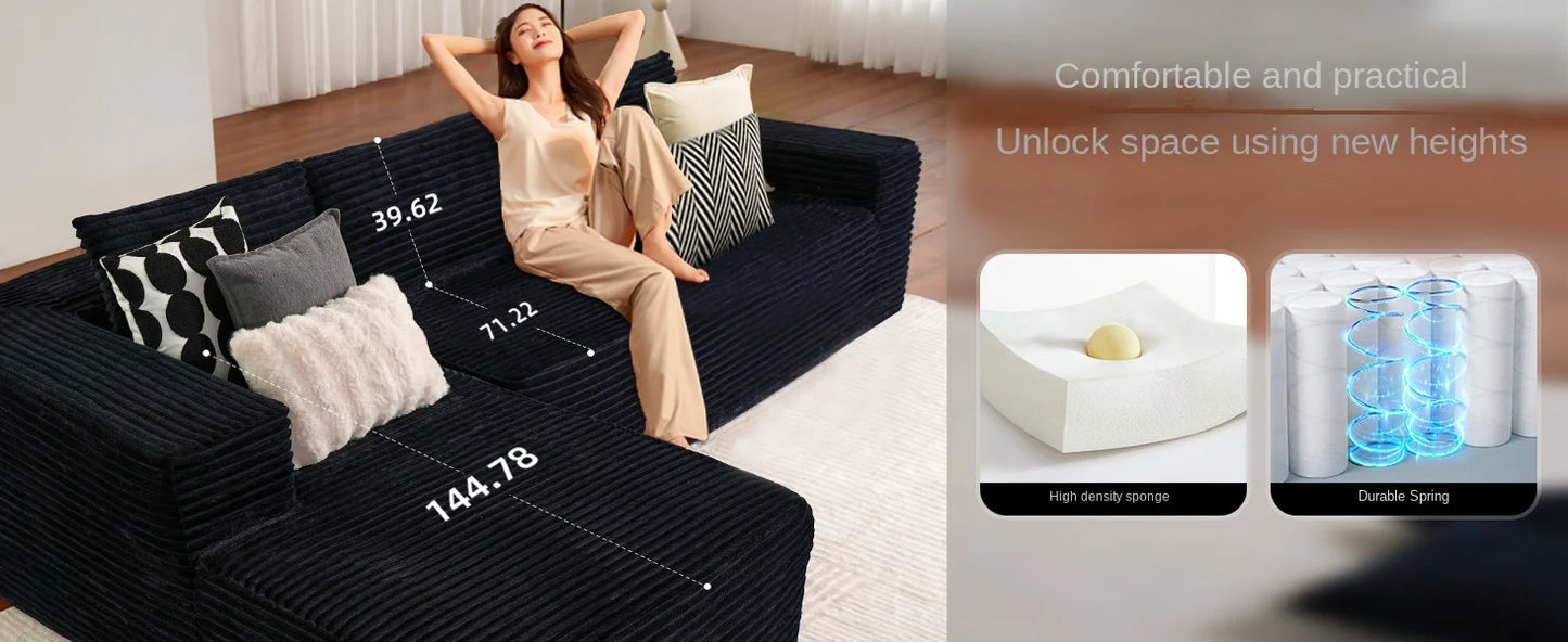 Modular Sectional Sofa Set Modern Design Corduroy Upholstery Compressed Sponge Filling Durable Living Room Furniture for Hotels