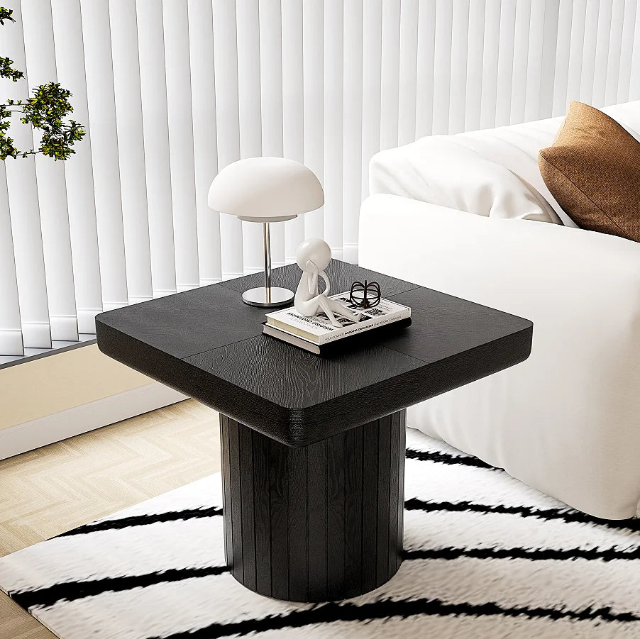 Modern Wood Nesting Coffee Table Set 2-Piece Cylindrical Fluted Pedestal Eco-Friendly Durable Living Room Furniture