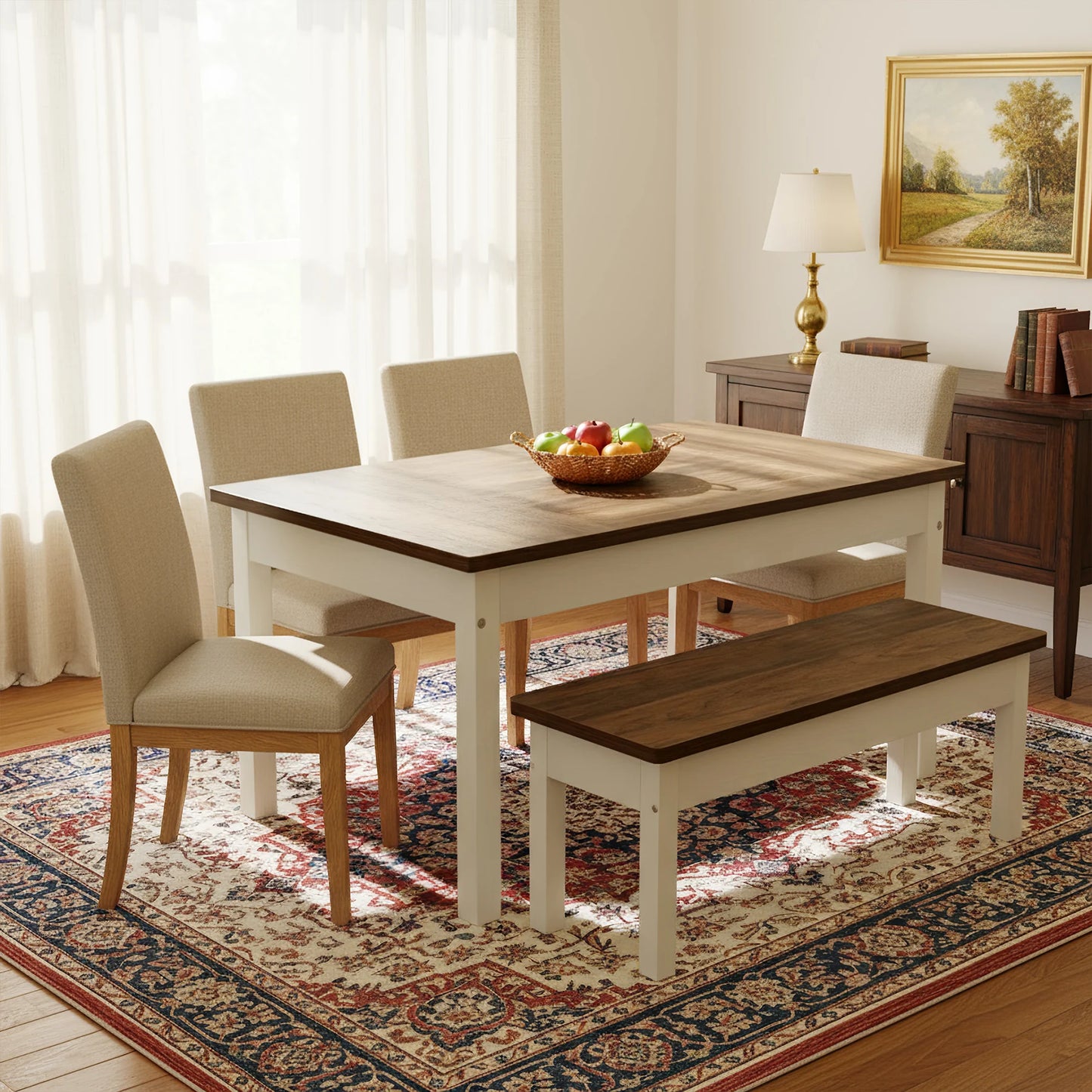 Tribesigns 3-Piece Dining Set with 2 Benches, 55" Farmhouse Table for 4-6, Space-Saving Kitchen Dinette for Small Space, Brown
