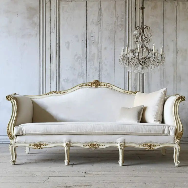 French Style Living Room High-end Fashion Carved Antique Three-person Sofa Custom Furniture