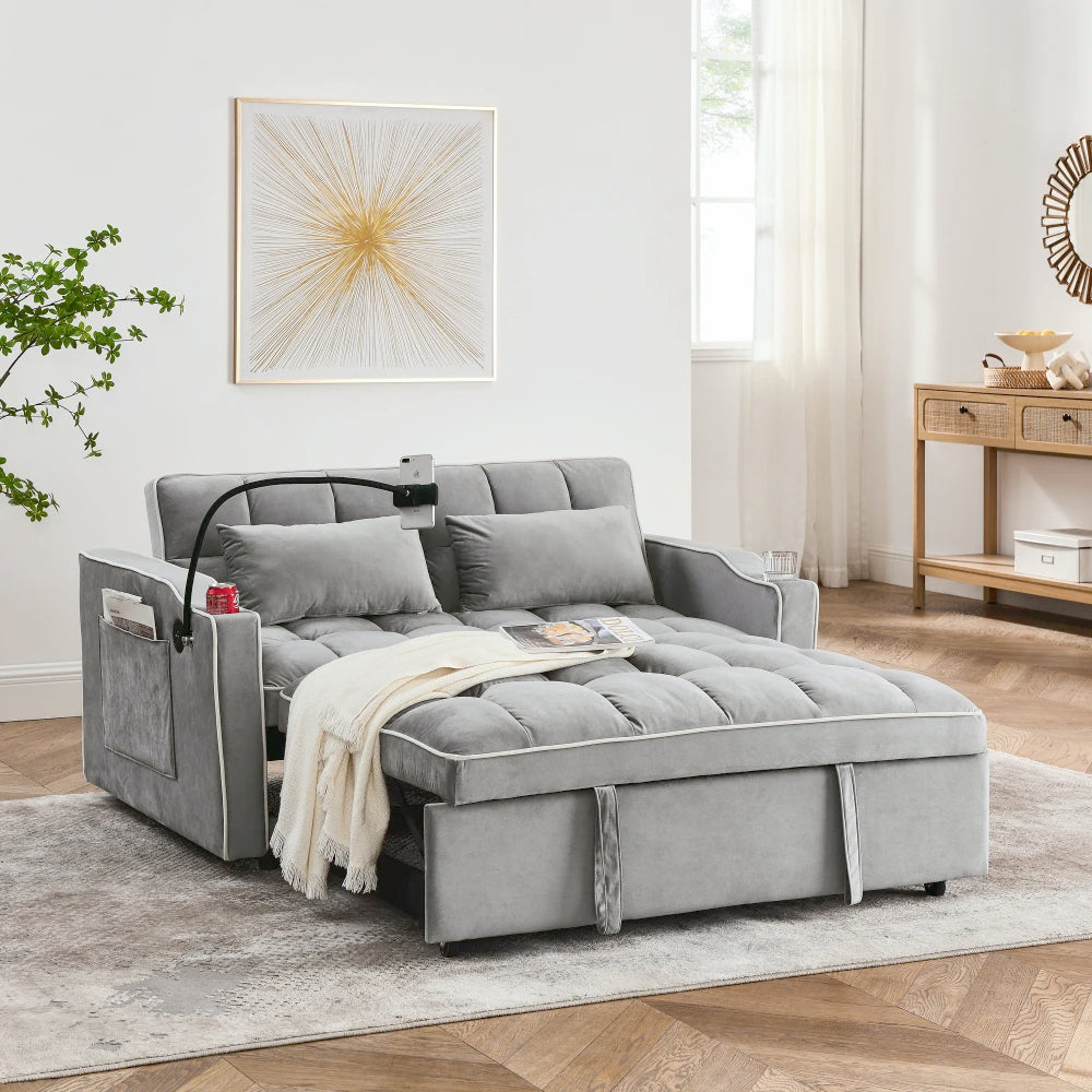 55.51 Inch Versatile Foldable Sofa Bed in 3 Lengths, Modern Sofa Sofa Sofa Velvet Pull-out Bed, Adjustable Back
