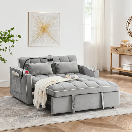 55.51 Inch Versatile Foldable Sofa Bed in 3 Lengths, Modern Sofa Sofa Sofa Velvet Pull-out Bed, Adjustable Back