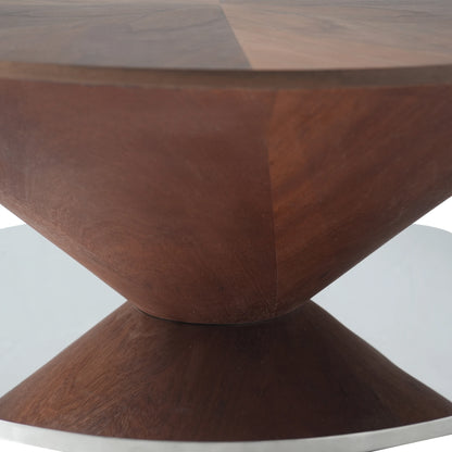 ATUNUS USA in Stock Drop Shipping Metal Base Stainless Steel Modern Wood Top Side Oval Center Tea Coffee Table
