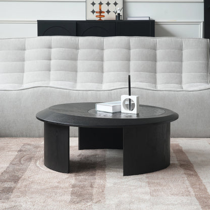 ATUNUS USA in Stock Drop Shipping Contemporary Art Modern Wood Hammer Glass Round Black Top Side Oval Center Tea Coffee Table