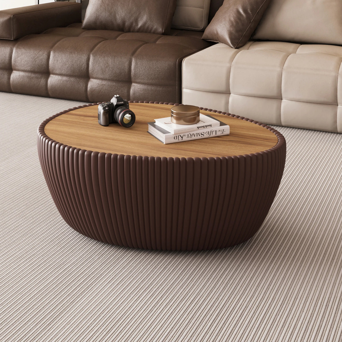 Modern Wood & Marble Top Goose Egg Shape Orange Coffee Table for Living Room Home Furniture