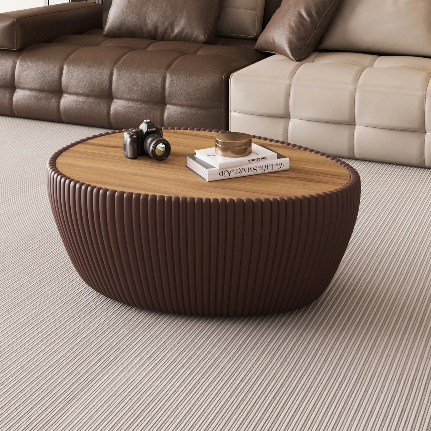 Modern Wood & Marble Top Goose Egg Shape Orange Coffee Table for Living Room Home Furniture