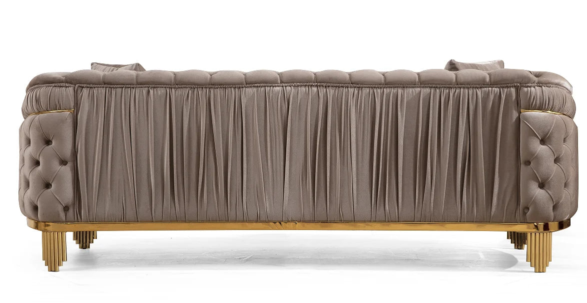 Modern Style Modular 2 Piece Apartment Living Room Set (includes Sofa + Loveseat) Made Velvet Button Tufted Surface Taupe Color