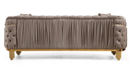 Modern Style Modular 2 Piece Apartment Living Room Set (includes Sofa + Loveseat) Made Velvet Button Tufted Surface Taupe Color