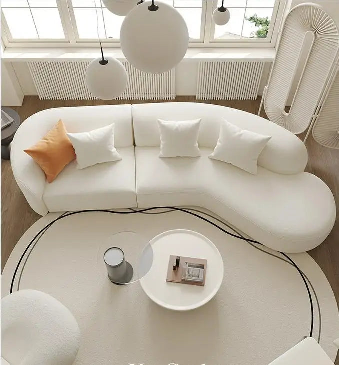 Light Luxury Italian Modern Cream Style High-End Moon Curved Fabric Sofa Minimalist Irregular Design Upholstered for School