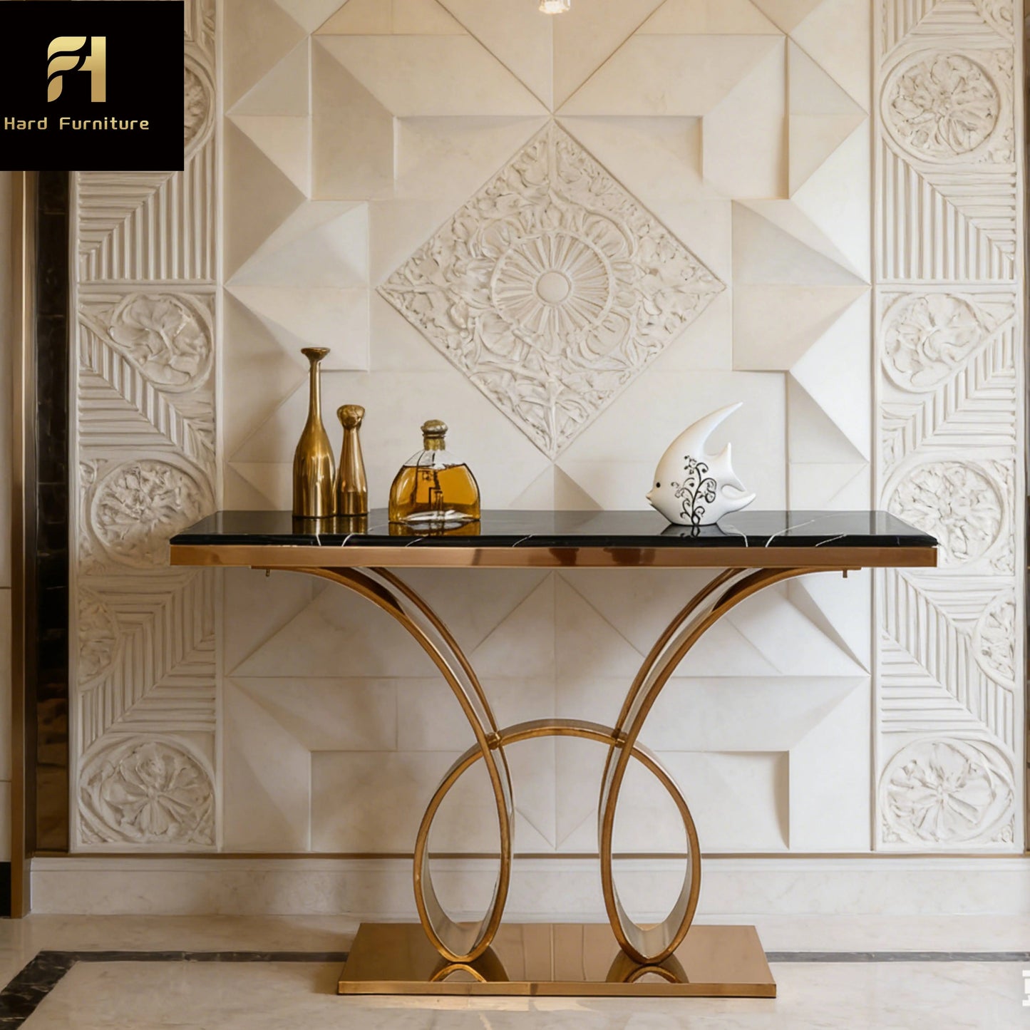 Contemporary Luxury Stainless Steel Console Table Titanium Gold Rose Gold Customized Modern Design for Hotel Entrance Furniture