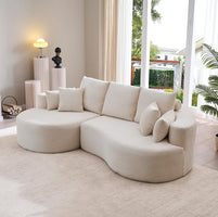 106 In. 2-Piece Modern Reclining Fabric Cloud Curved Sectional Sofa  with Chaise for Villa Living Room Bedroom Apartment-Gray