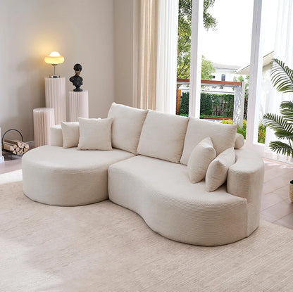106 In. 2-Piece Modern Reclining Fabric Cloud Curved Sectional Sofa  with Chaise for Villa Living Room Bedroom Apartment-Gray
