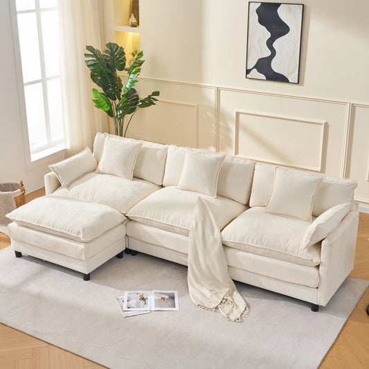 108" L-Shaped Modular Sectional Sofa with Ottoman 4-Seat Chenille Deep Seat Cloud Design for Living Room Bedroom Apartment