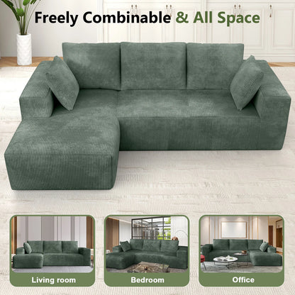 Modern Velvet Sectional Sofa with Memory Foam Cushions Vacuum Packed Living Room Set