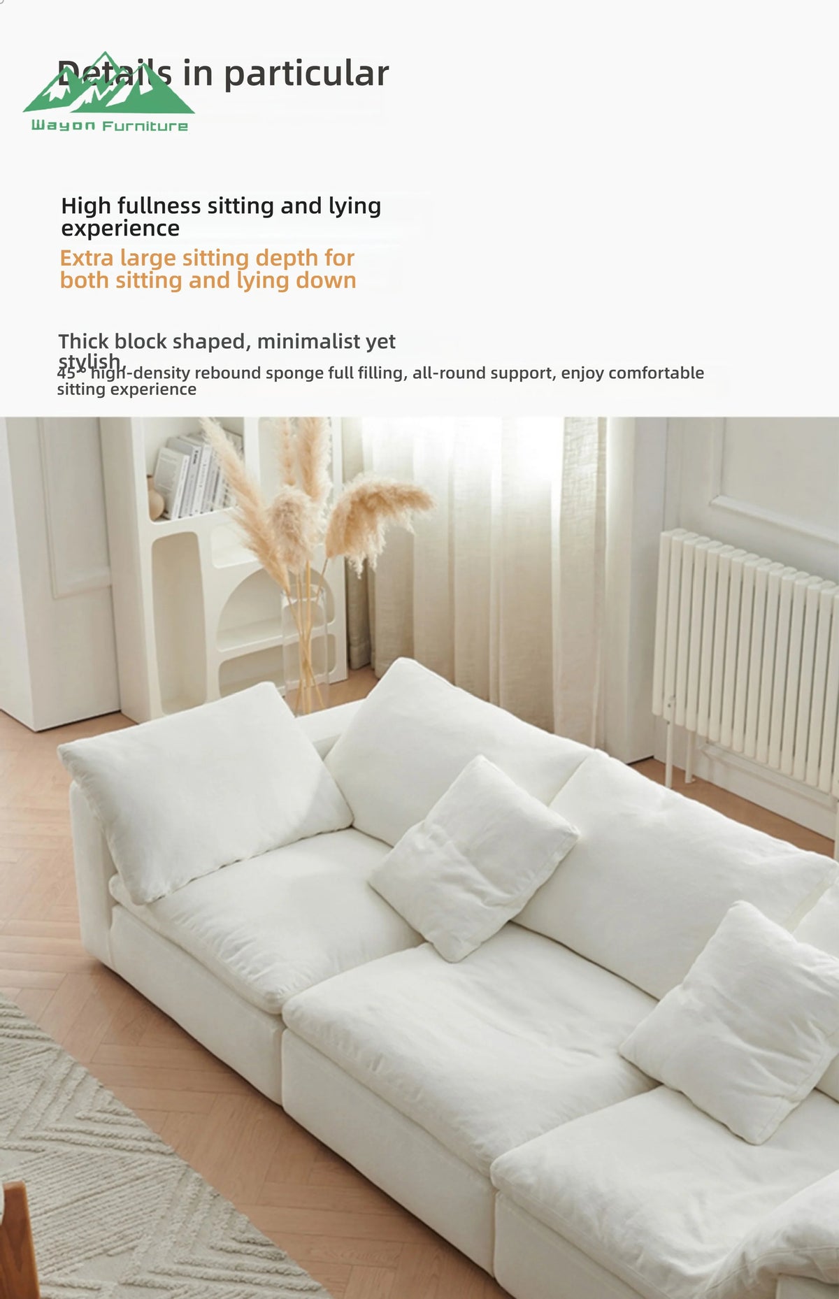 Wayon   Modern Modular Sofa with Wooden Legs Light Beige Fabric for Apartment Living Room Flexible Sectional