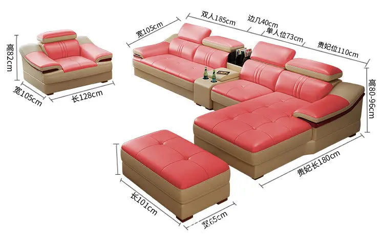 Living Room Sofa set furniture real genuine cow leather sofas recliner couch puff asiento muebles de sala canape L sofa cama