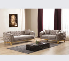 Modern Style Modular 2 Piece Apartment Living Room Set (includes Sofa + Loveseat) Made Velvet Button Tufted Surface Taupe Color