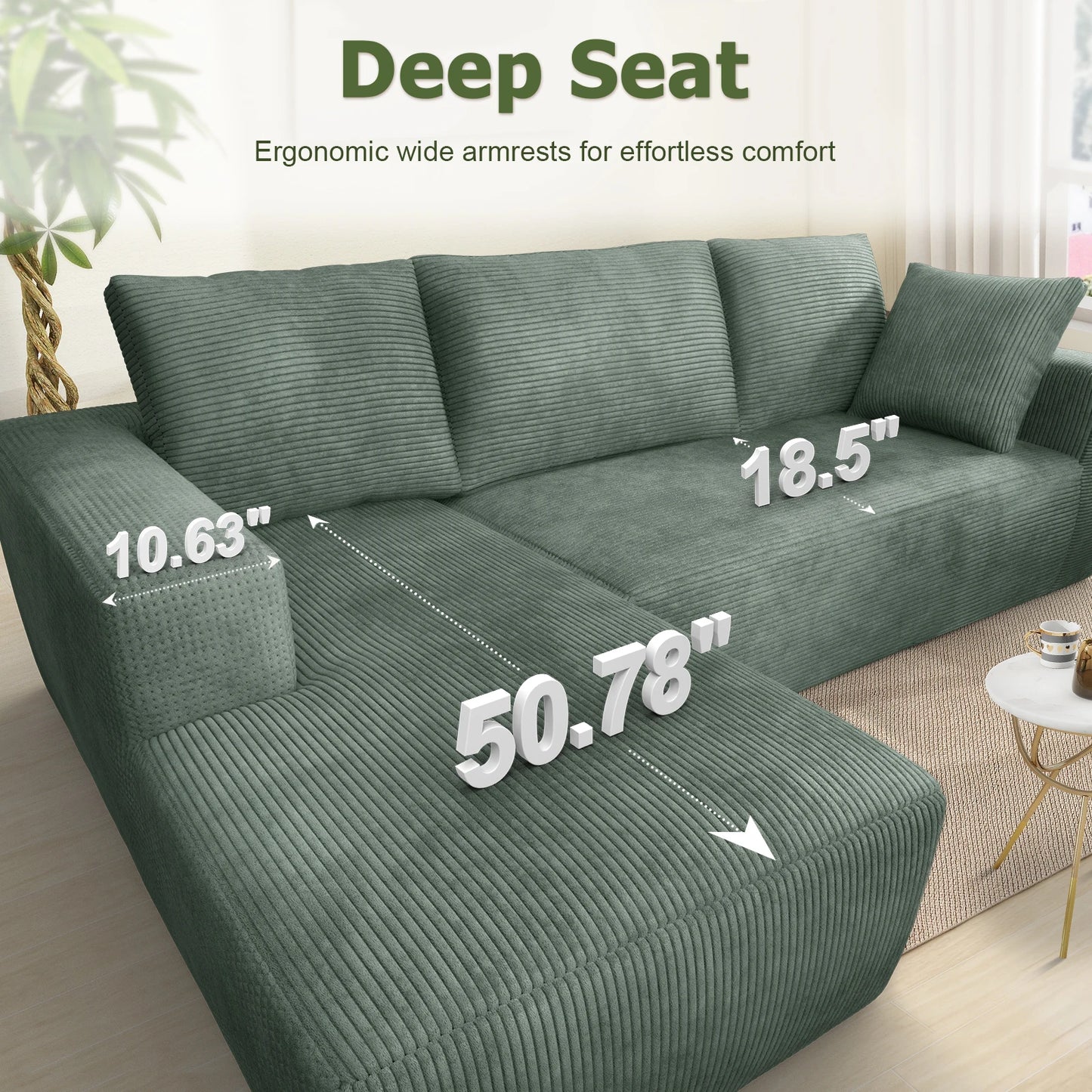 Modern Velvet Sectional Sofa with Memory Foam Cushions Vacuum Packed Living Room Set