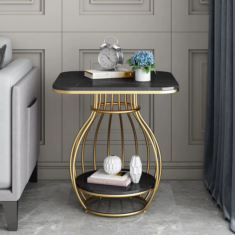 Luxury Modern Minimalist Coffee Table Side Table Made of Sintered Stone with Metal Frame for Home Office School for Dining Park