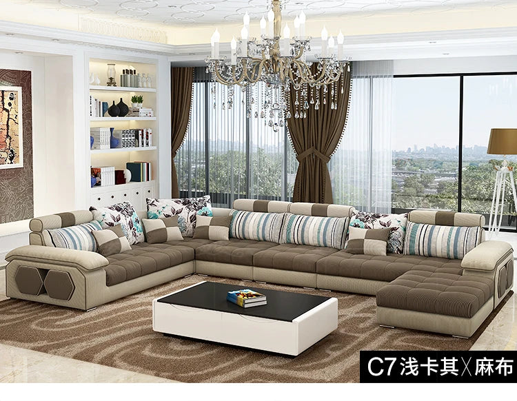 MANBAS Fabric Big Sofa Set Living Room Furniture Cloth Sofa Modernos Para Sala Sectional Sofa U Shape Corner Couch Grandes Salon