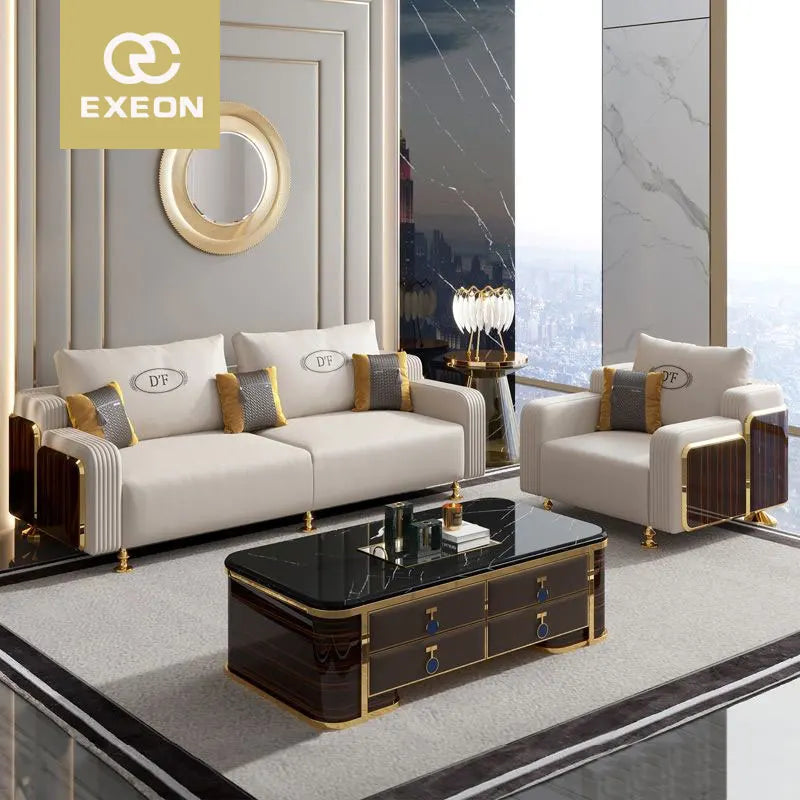 Postmodern High-End Luxury Living Room Furniture Whole Leather Sand Head Layer Combination Genuine Leather High Quality